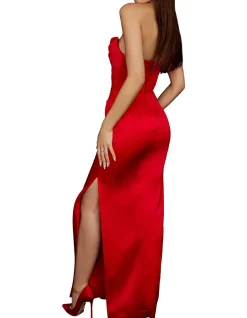 Adrienne Scarlet Satin Strapless Gown