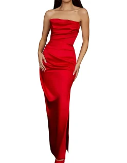 Adrienne Scarlet Satin Strapless Gown