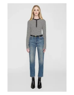 Alessia Long Sleeve T-Shirt - Cream And Black Stripe