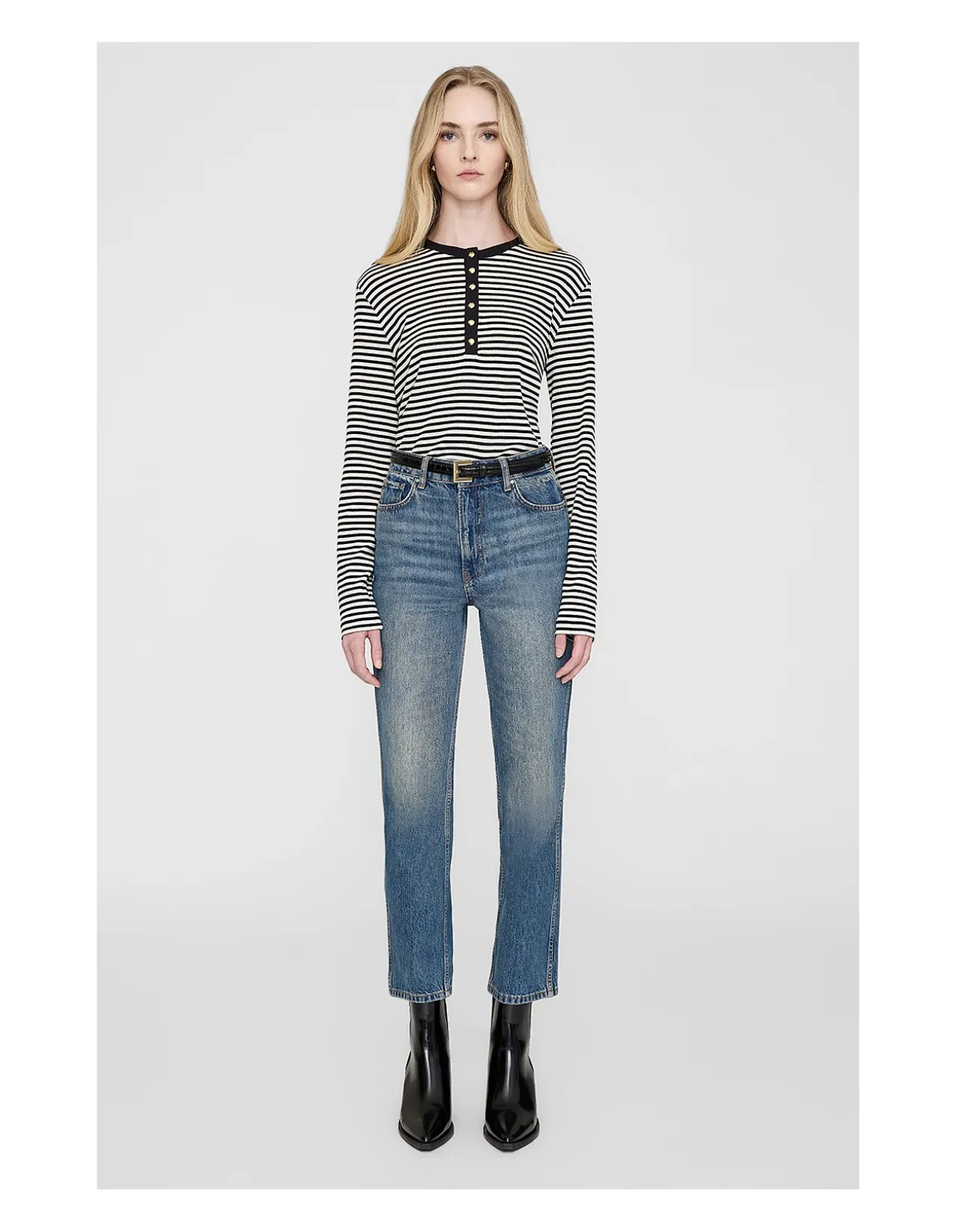 Alessia Long Sleeve T-Shirt - Cream And Black Stripe