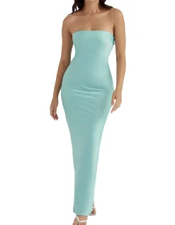 Alette Jade Satin Strapless Maxi Dress