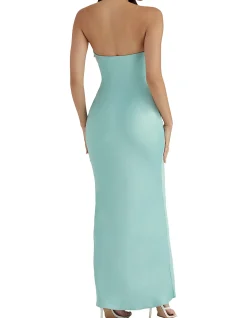 Alette Jade Satin Strapless Maxi Dress