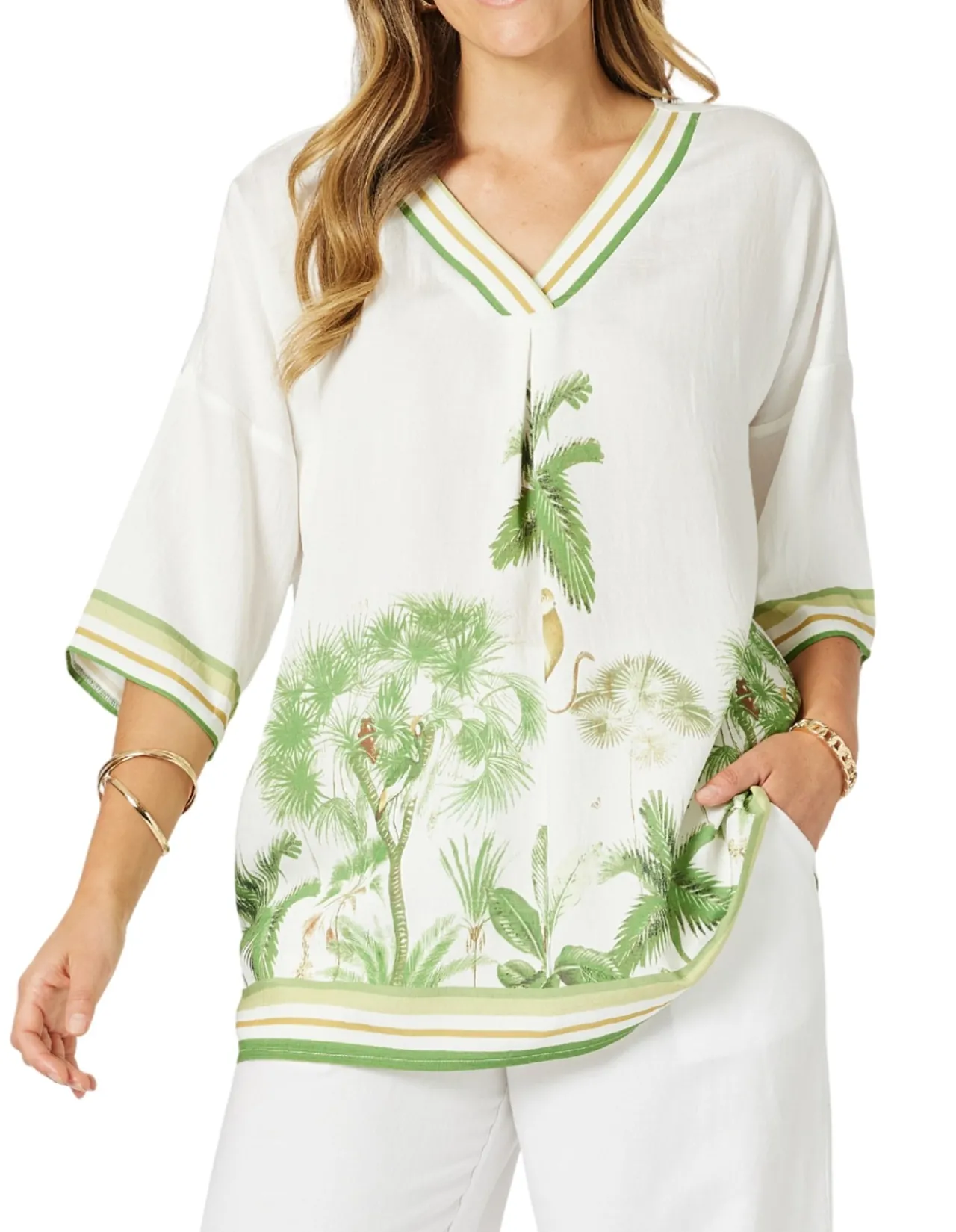 Amazon Print V Neck Top