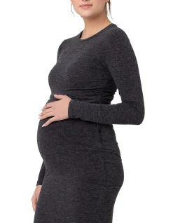 Amber Ruched Long Sleeve Top Dark Charcoal