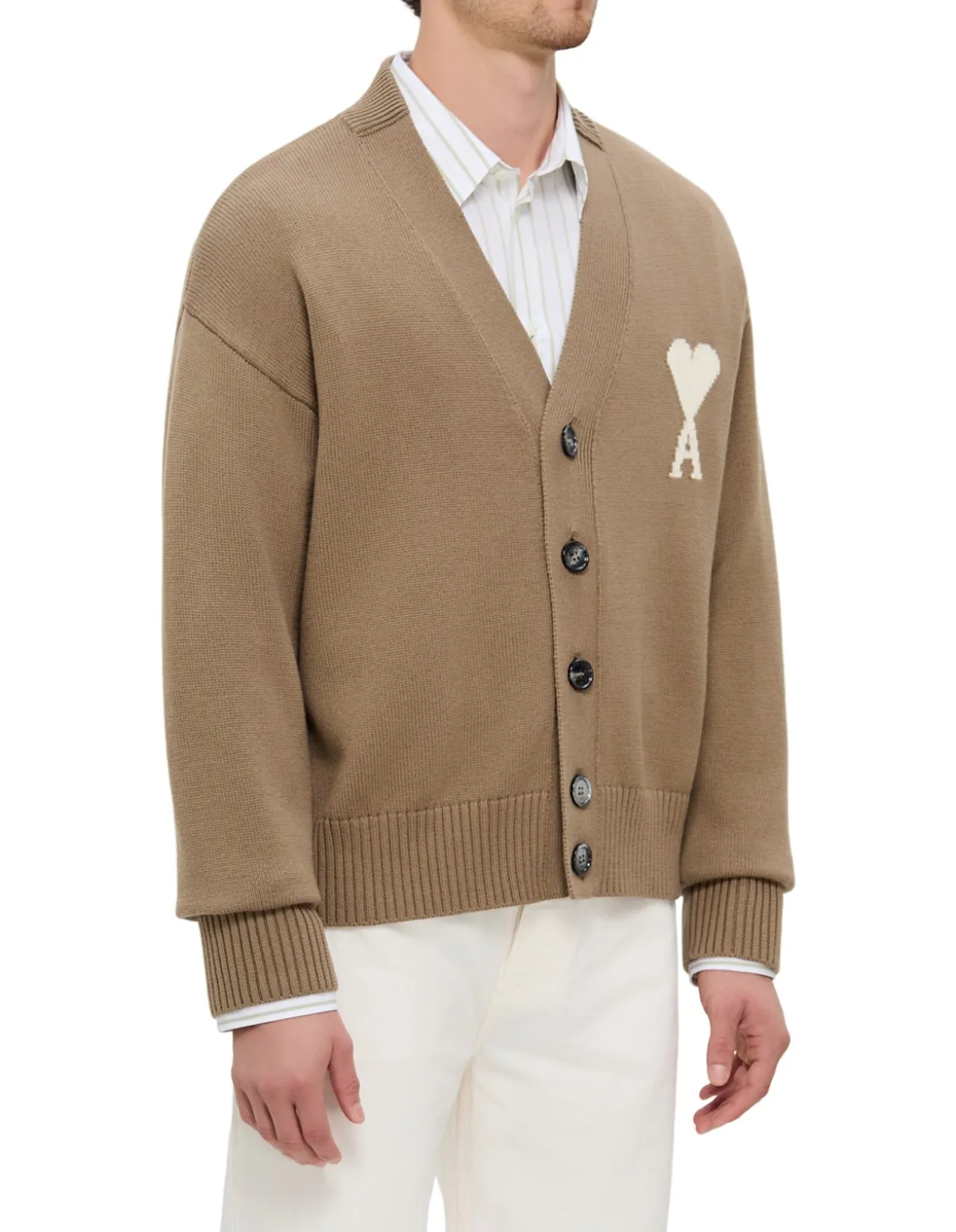 Ami de Coeur Contrast Logo Wool Cotton Cardigan