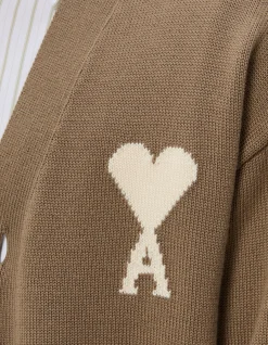 Ami de Coeur Contrast Logo Wool Cotton Cardigan