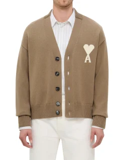 Ami de Coeur Contrast Logo Wool Cotton Cardigan