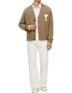 Ami de Coeur Contrast Logo Wool Cotton Cardigan