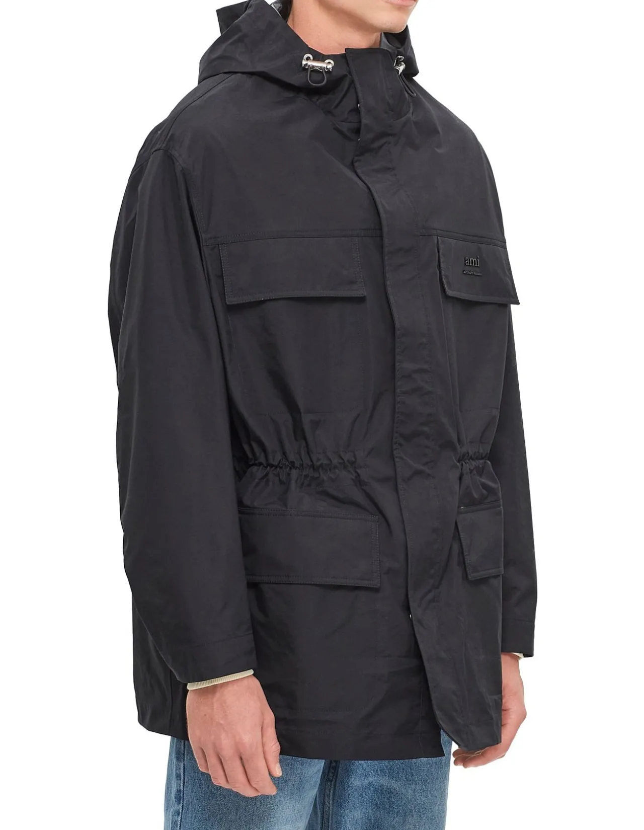 Ami Long-Sleeved Utility Parka with Embroidered Chest Logo