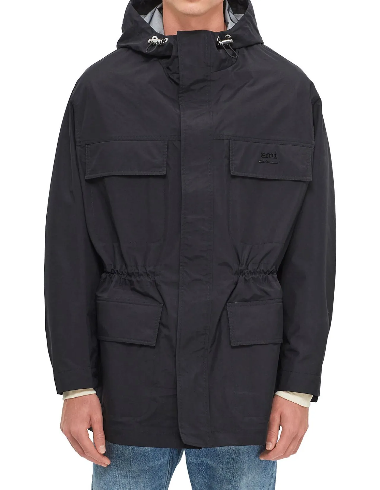 Ami Long-Sleeved Utility Parka with Embroidered Chest Logo