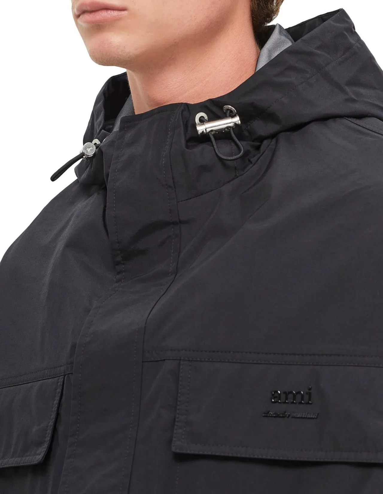 Ami Long-Sleeved Utility Parka with Embroidered Chest Logo