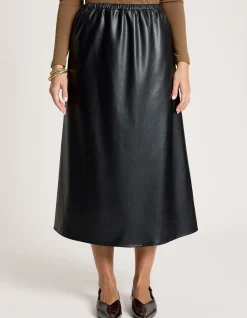 Amina Vegan Leather A Line Midi Skirt