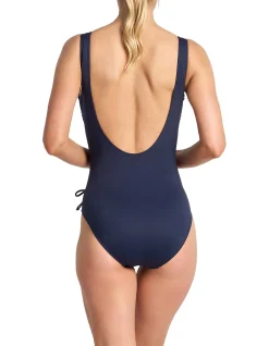 Anchor Stripe DDE Gather Surplice One Piece Swimsuit