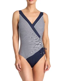 Anchor Stripe DDE Gather Surplice One Piece Swimsuit