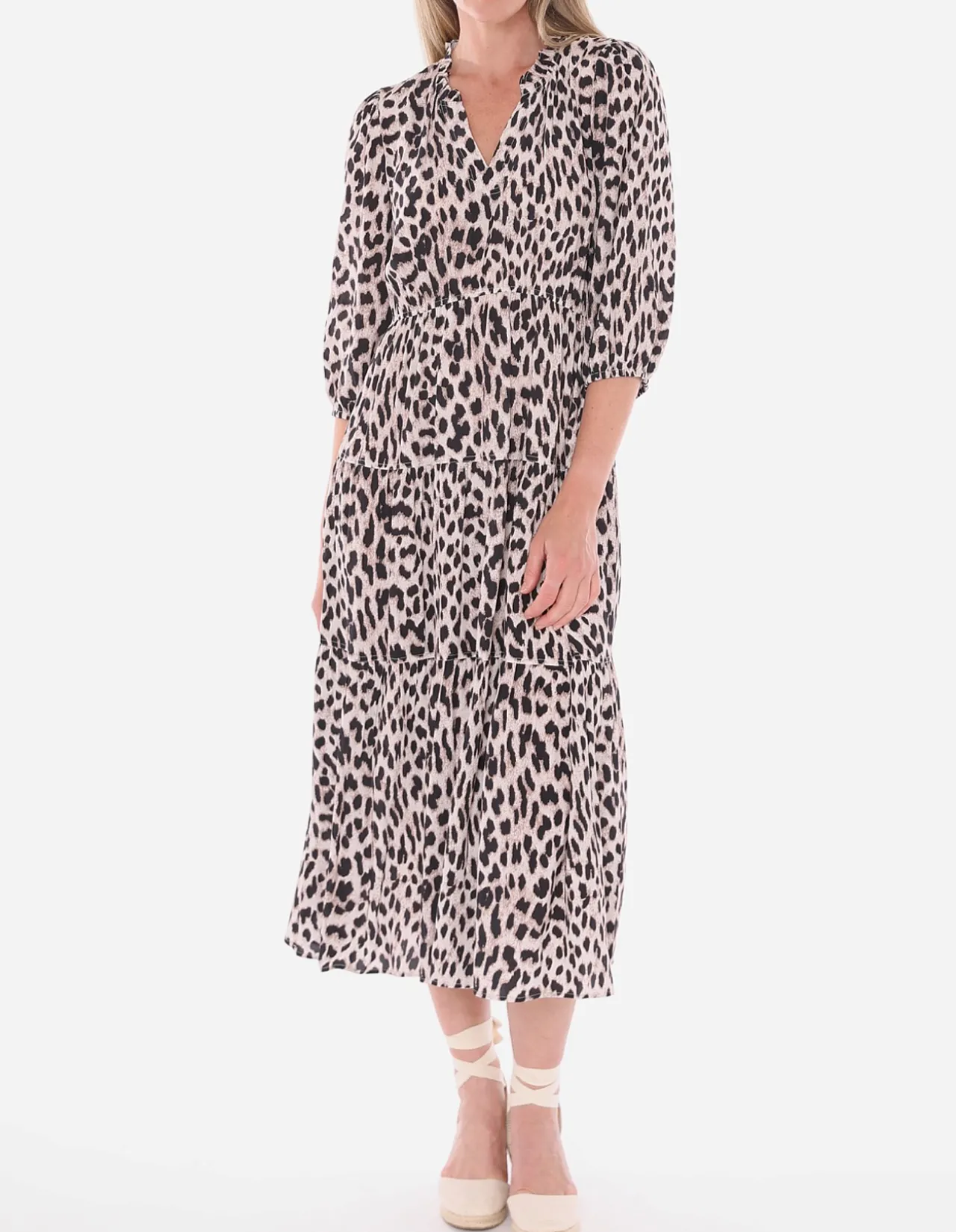 Animal Print Tiered Midi Viscose Dress