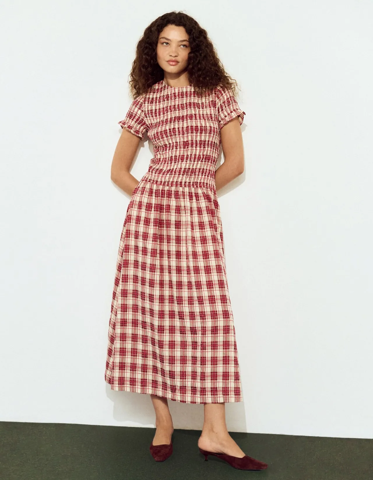 ANOUK SHIRRED MIDI DRESS