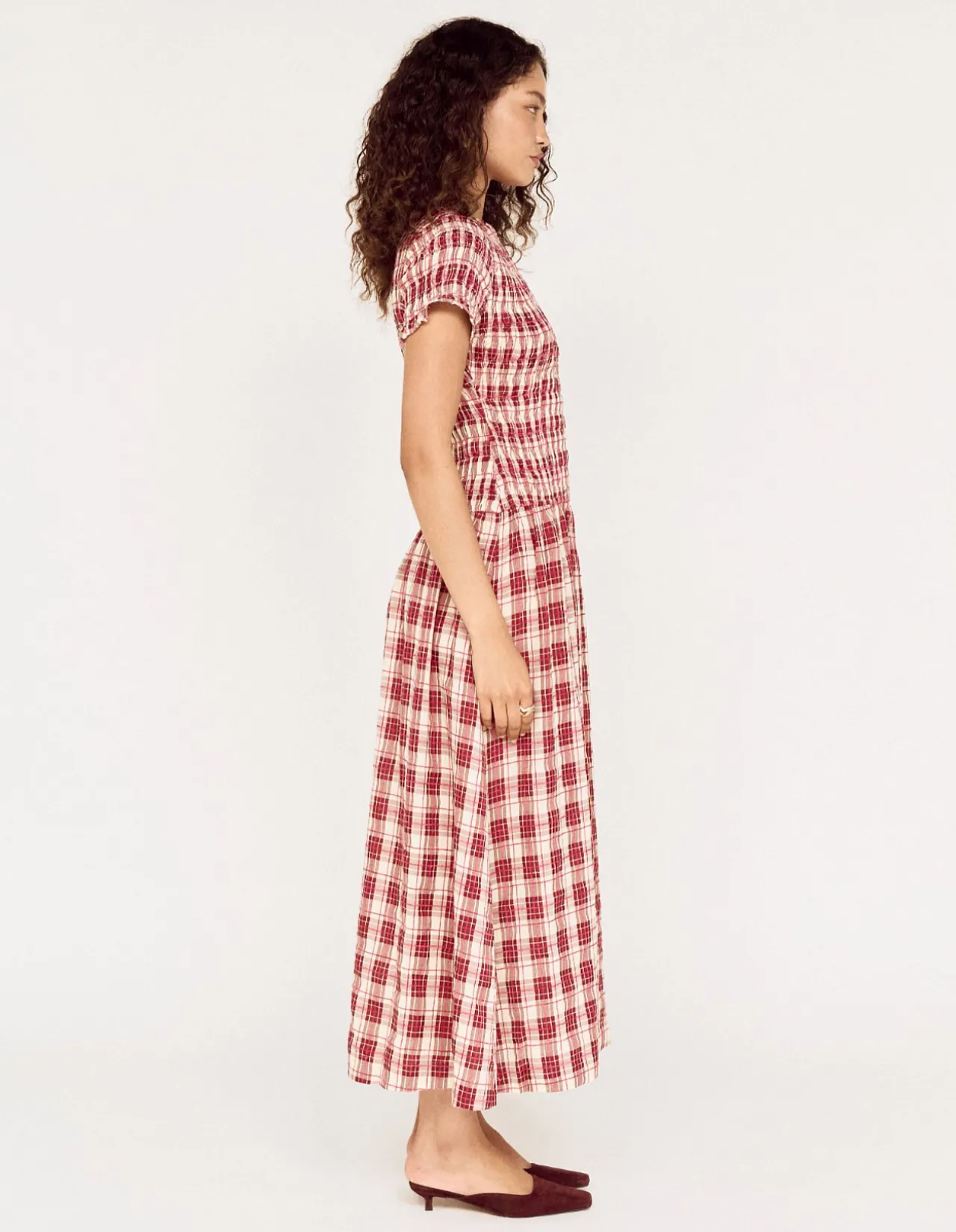 ANOUK SHIRRED MIDI DRESS