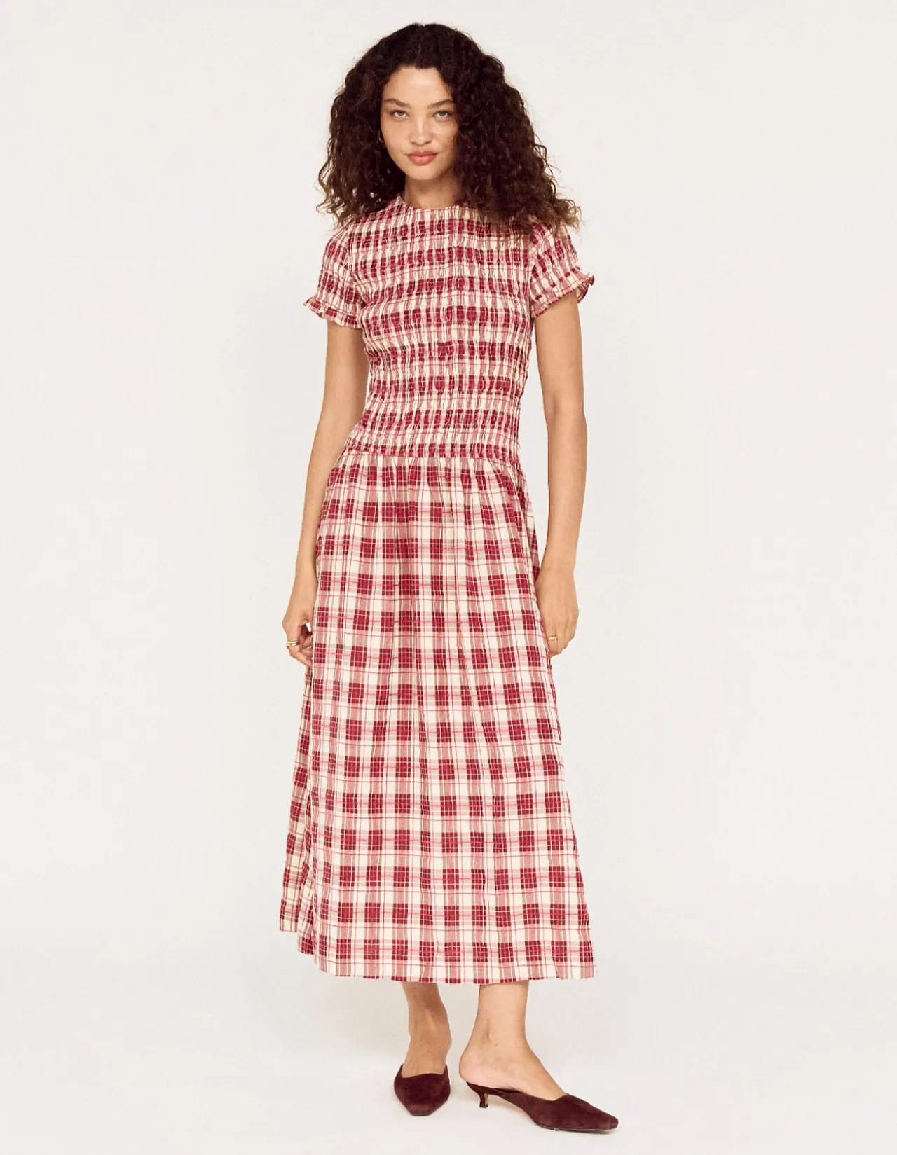 ANOUK SHIRRED MIDI DRESS