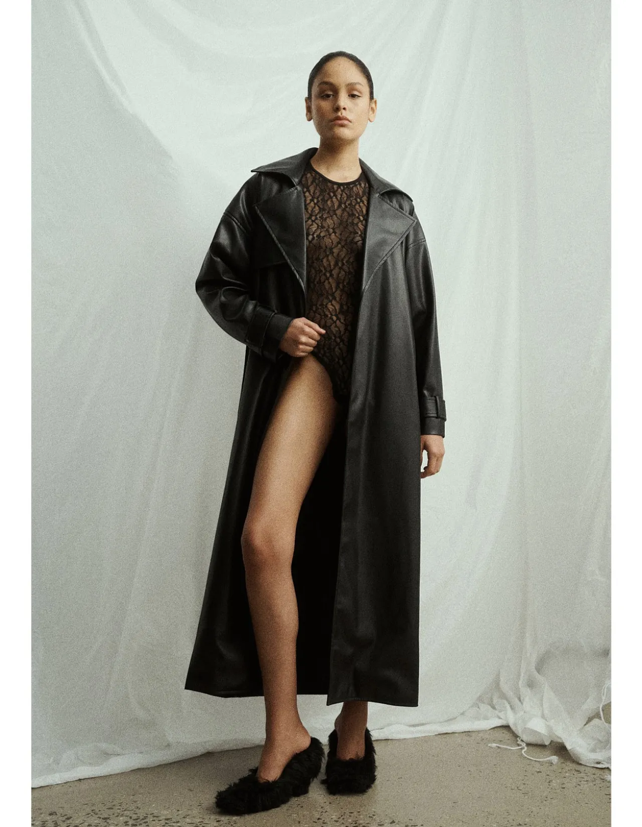 Ares Vegan Leather Maxi Trench Coat