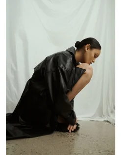 Ares Vegan Leather Maxi Trench Coat
