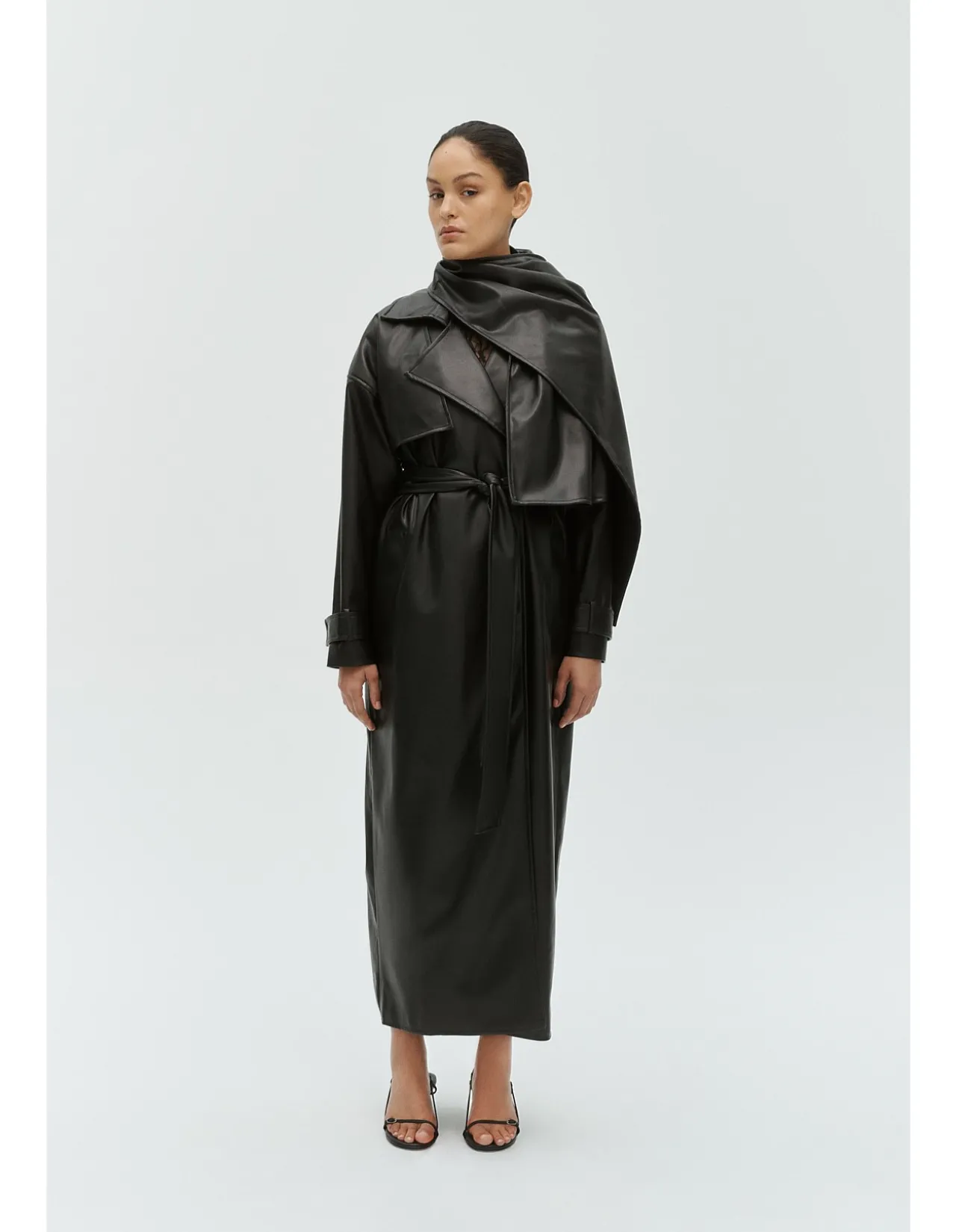 Ares Vegan Leather Maxi Trench Coat