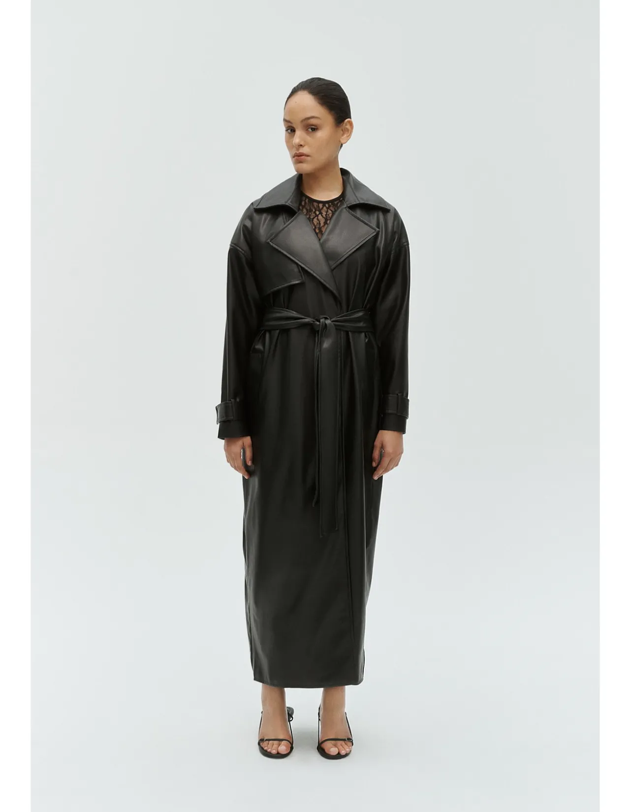 Ares Vegan Leather Maxi Trench Coat