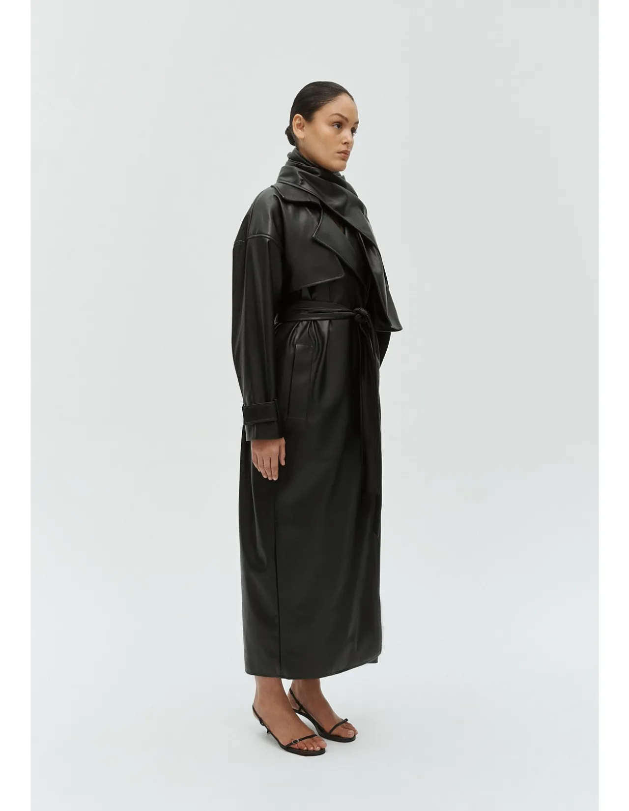 Ares Vegan Leather Maxi Trench Coat