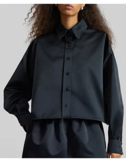 ARLEN CROPPED SATIN BU SHIRT