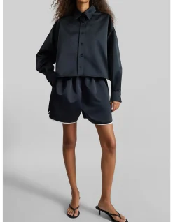 ARLEN CROPPED SATIN BU SHIRT