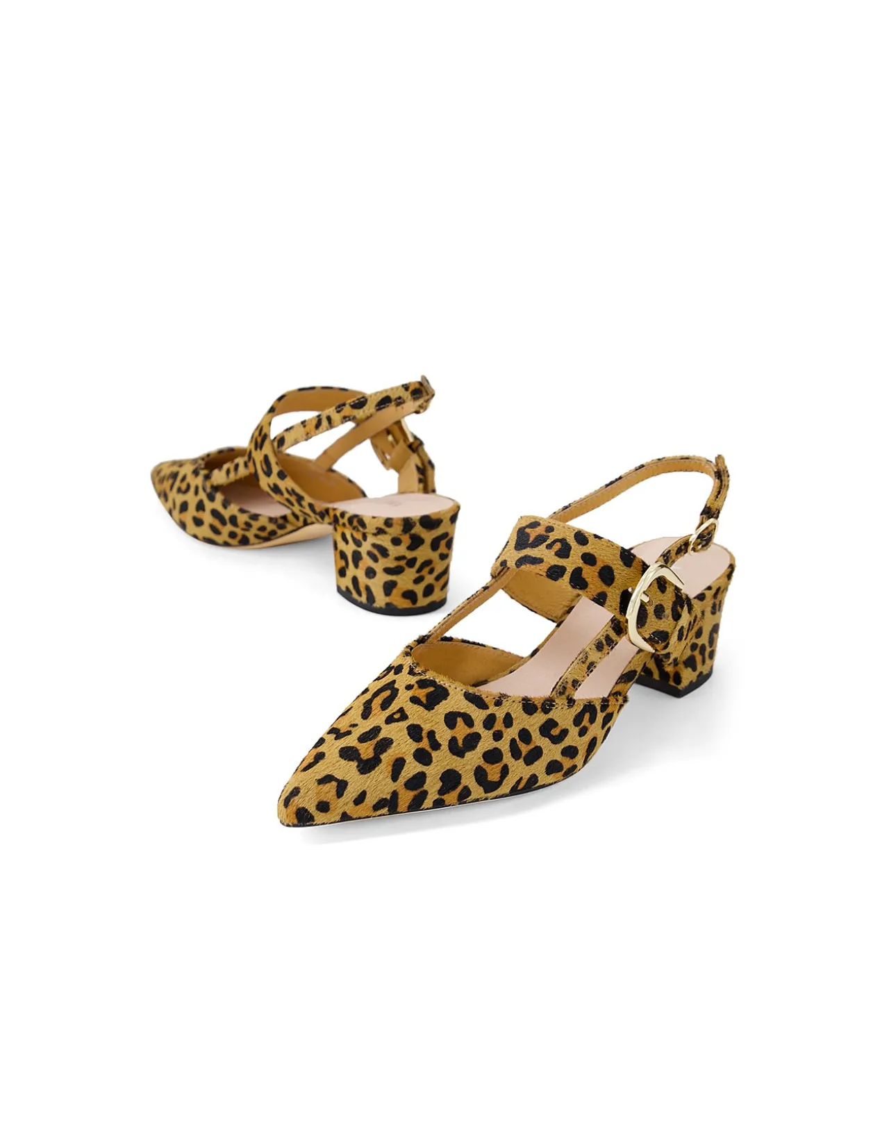 Atten Leopard Strap Block Heel Pumps