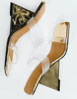 Bambi Gold Metallic Sculptural Wedge Mule