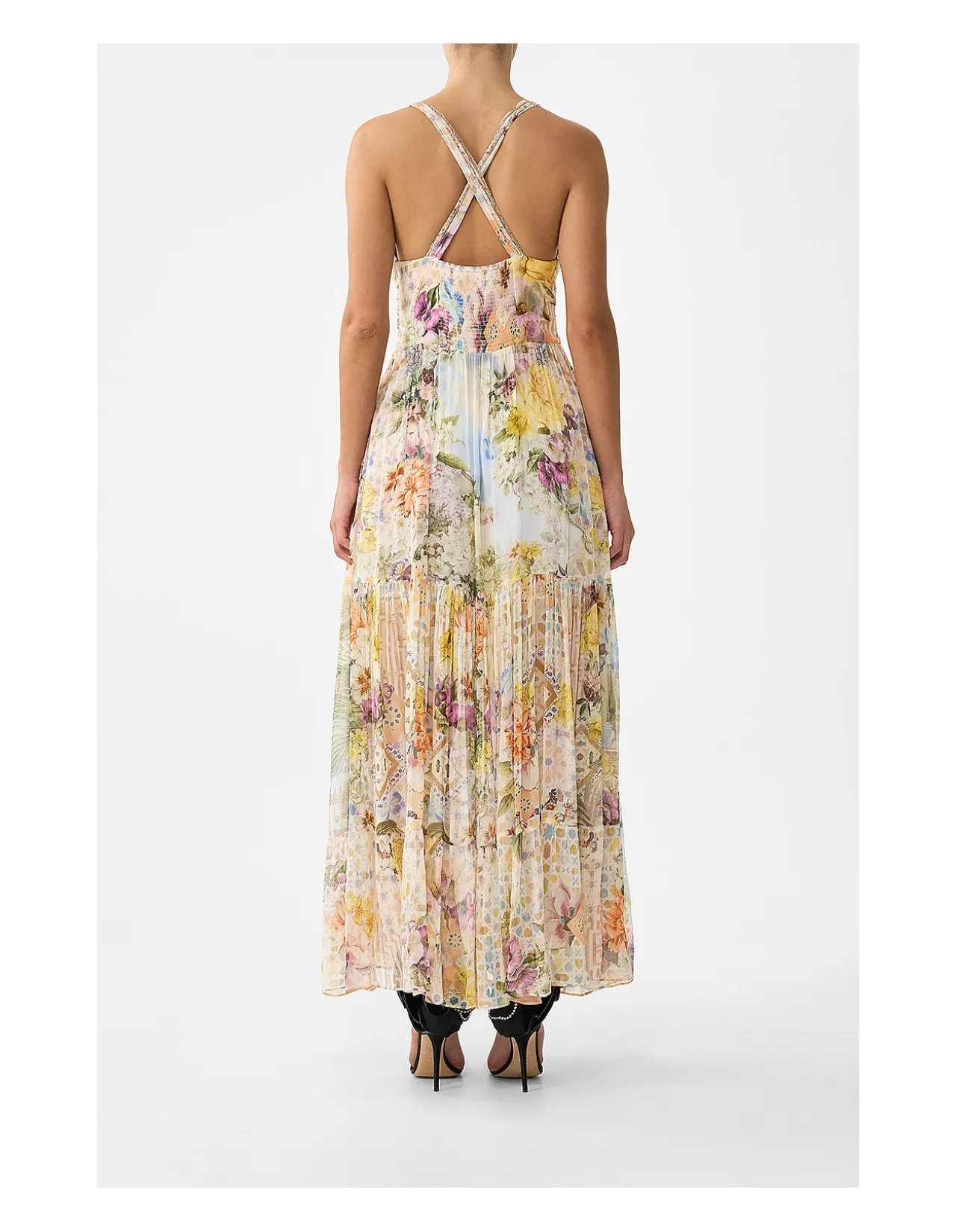BEAD STRAP GATHERED PANEL DRESS
