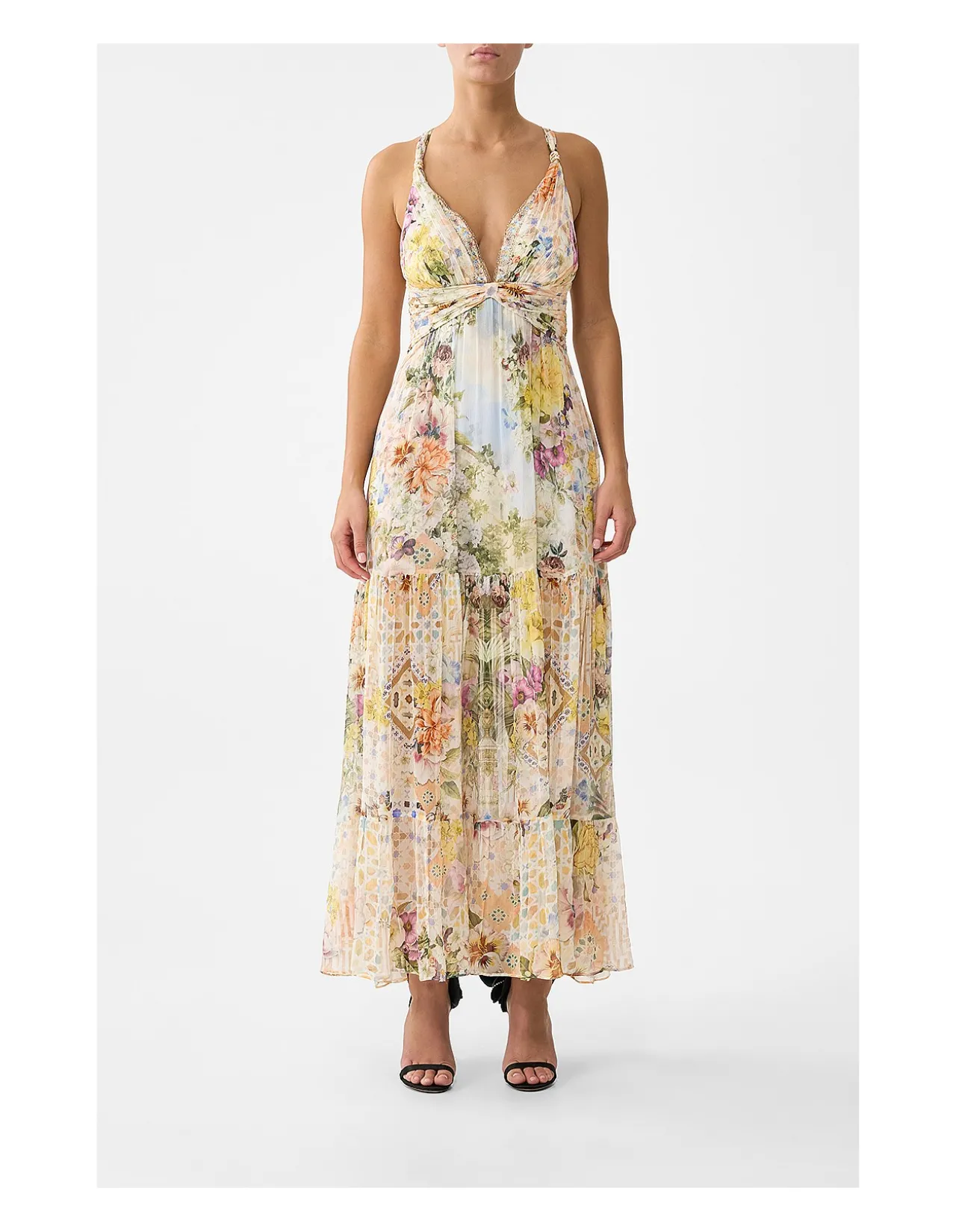 BEAD STRAP GATHERED PANEL DRESS