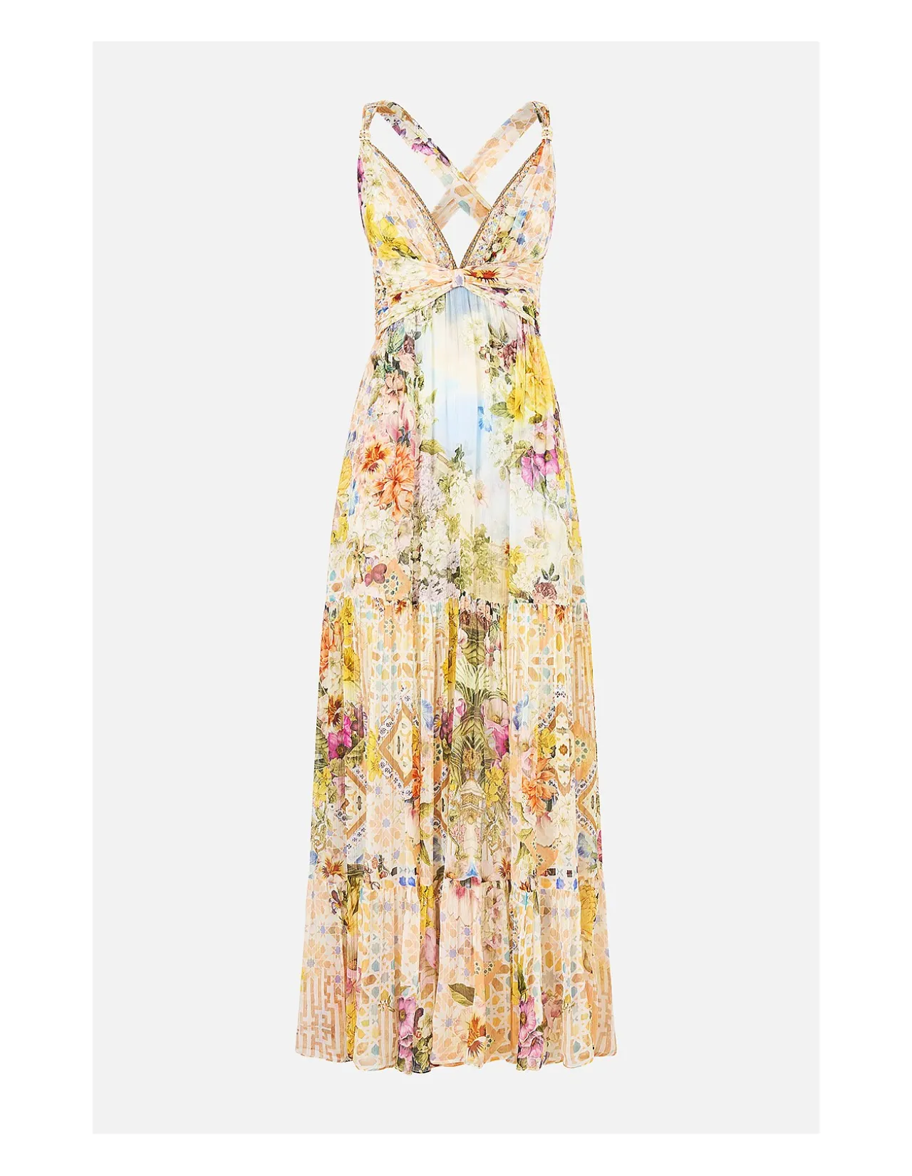 BEAD STRAP GATHERED PANEL DRESS