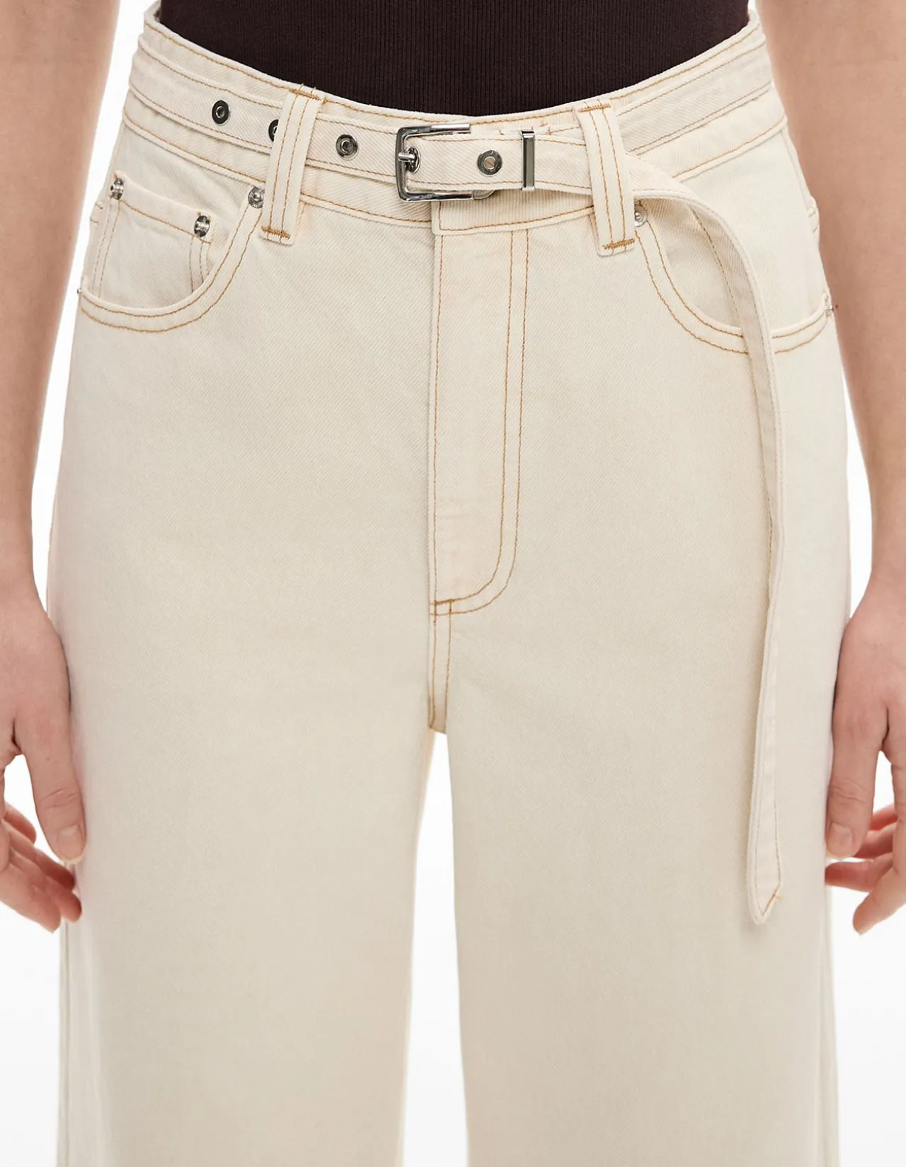 Belt Detail High Waist Wide Leg Jeans