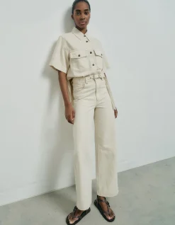 Belt Detail High Waist Wide Leg Jeans