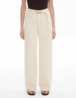 Belt Detail High Waist Wide Leg Jeans