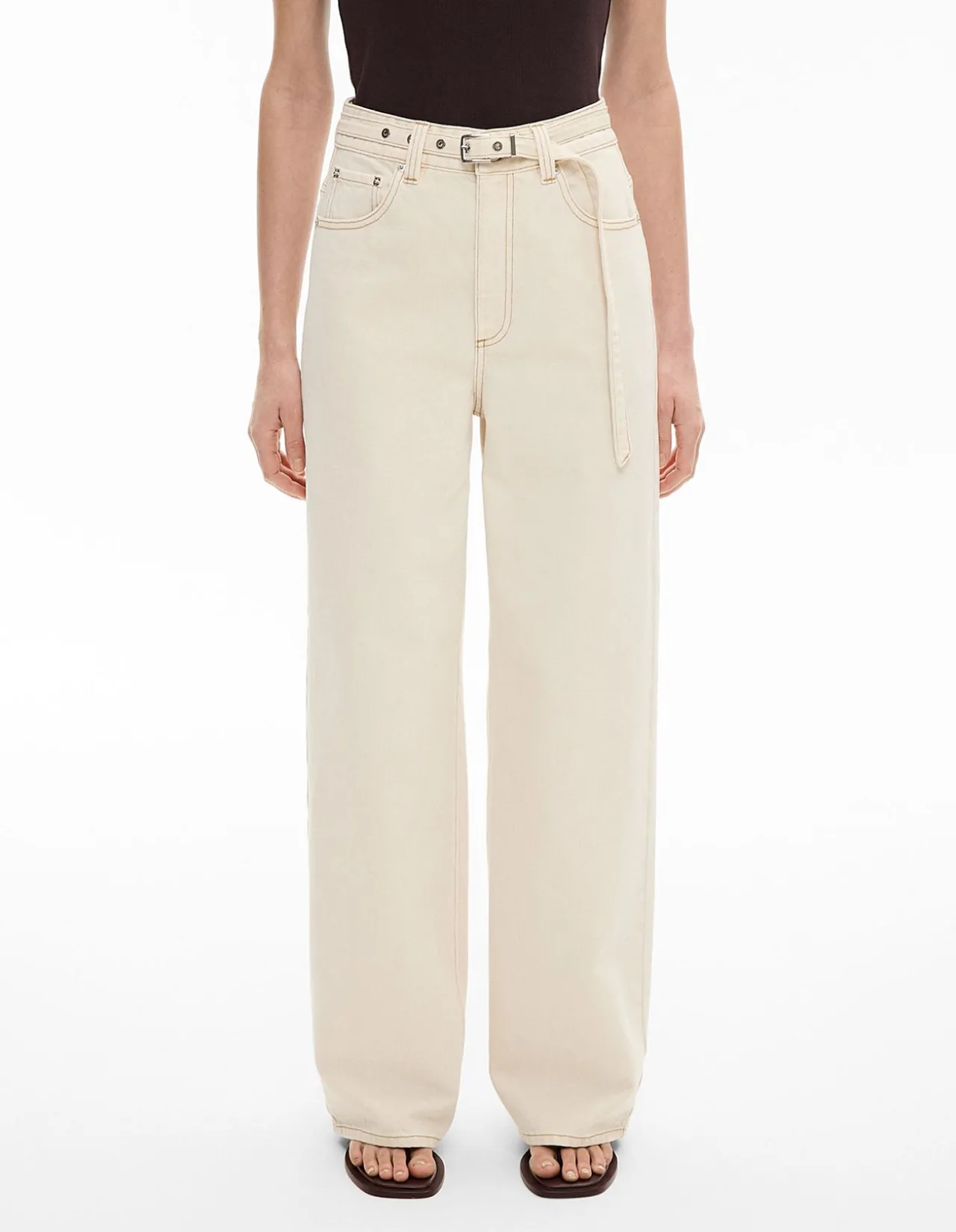 Belt Detail High Waist Wide Leg Jeans