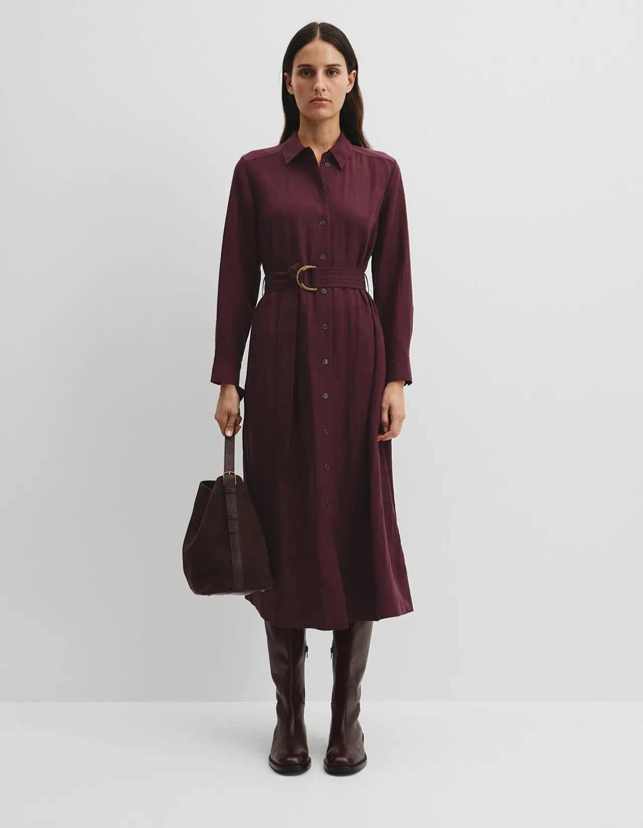 Belted Midi Shirt Dress