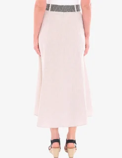 Belted Panel Linen A Line Midi Skirt