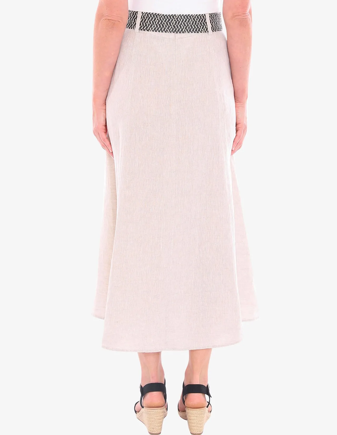 Belted Panel Linen A Line Midi Skirt