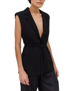 BLACK CREPE SUITING SHIFTING VEST