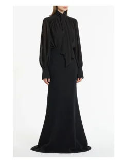 BLACK GEORGETTE BOW FRONT BLOUSE