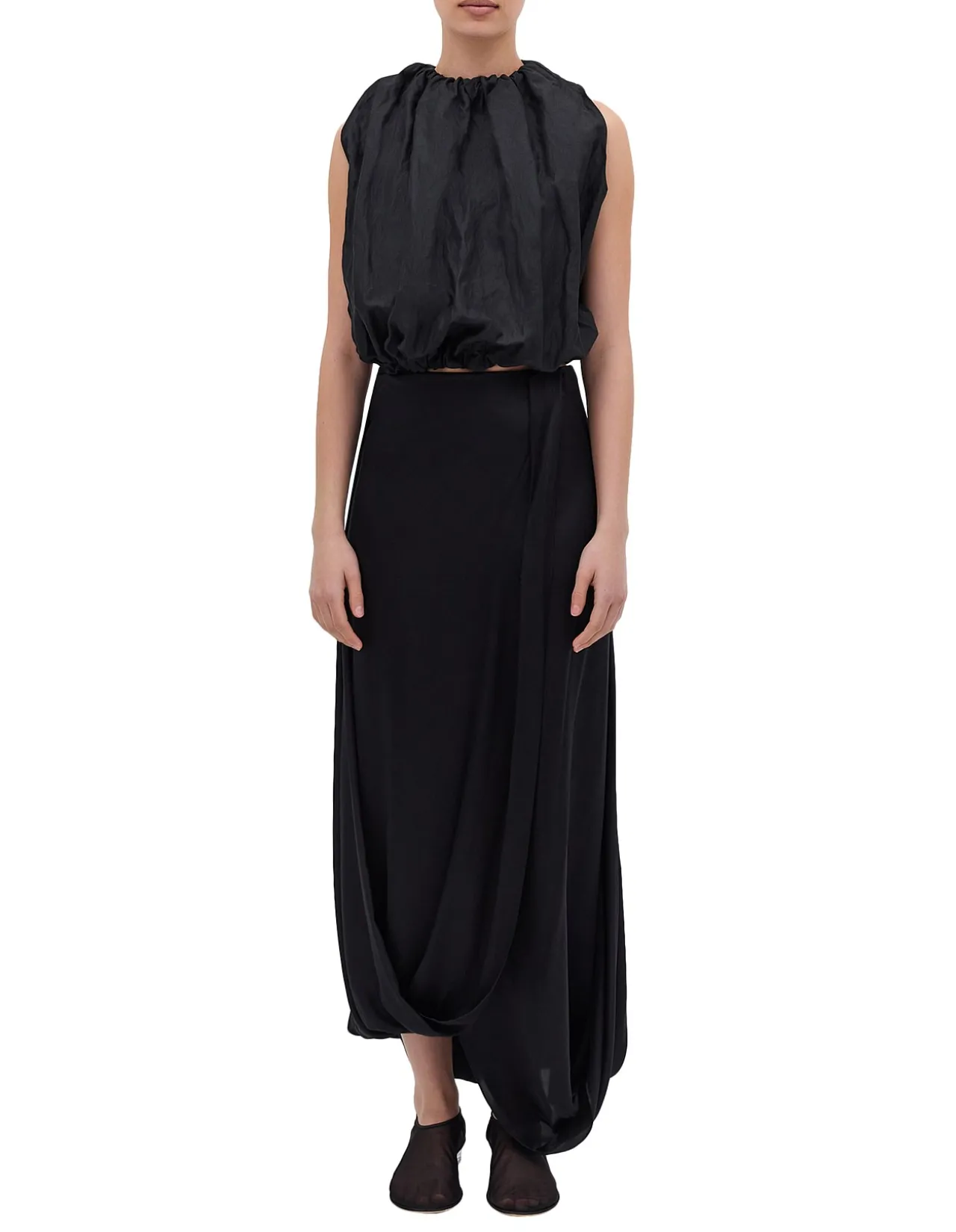 BLACK SILK SATIN SURRENDER SKIRT