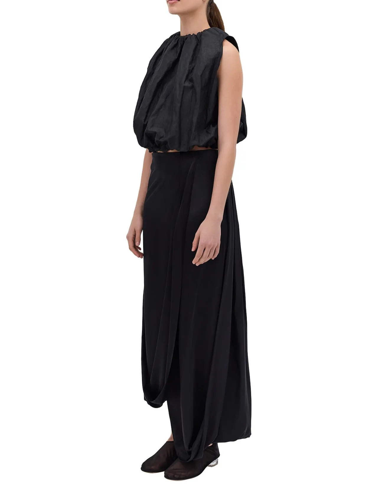 BLACK SILK SATIN SURRENDER SKIRT