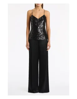 BLACK CASCADE SEQUIN THIN STRAP TOP