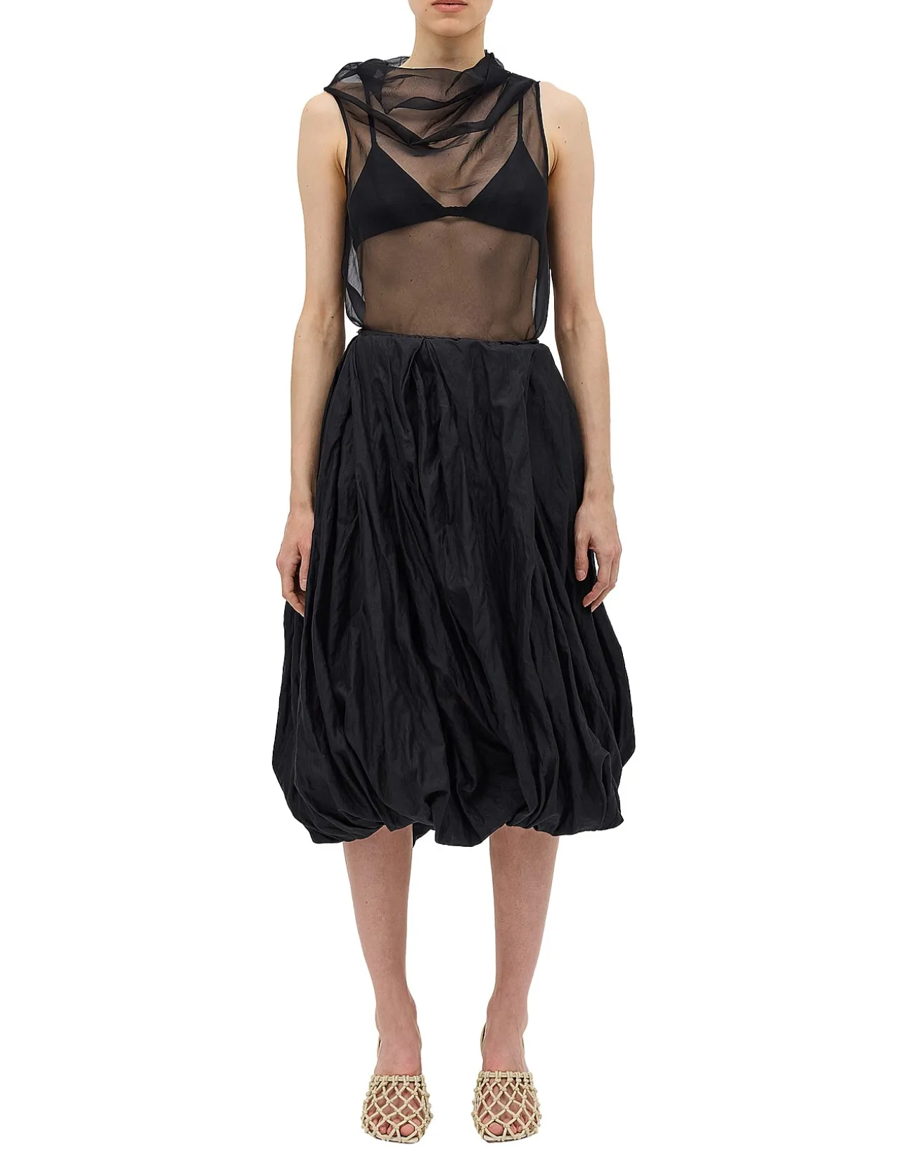 BLACK COTTON METAL DELIQUESCE SKIRT