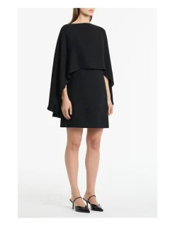 BLACK CREPE CAPE MINI DRESS