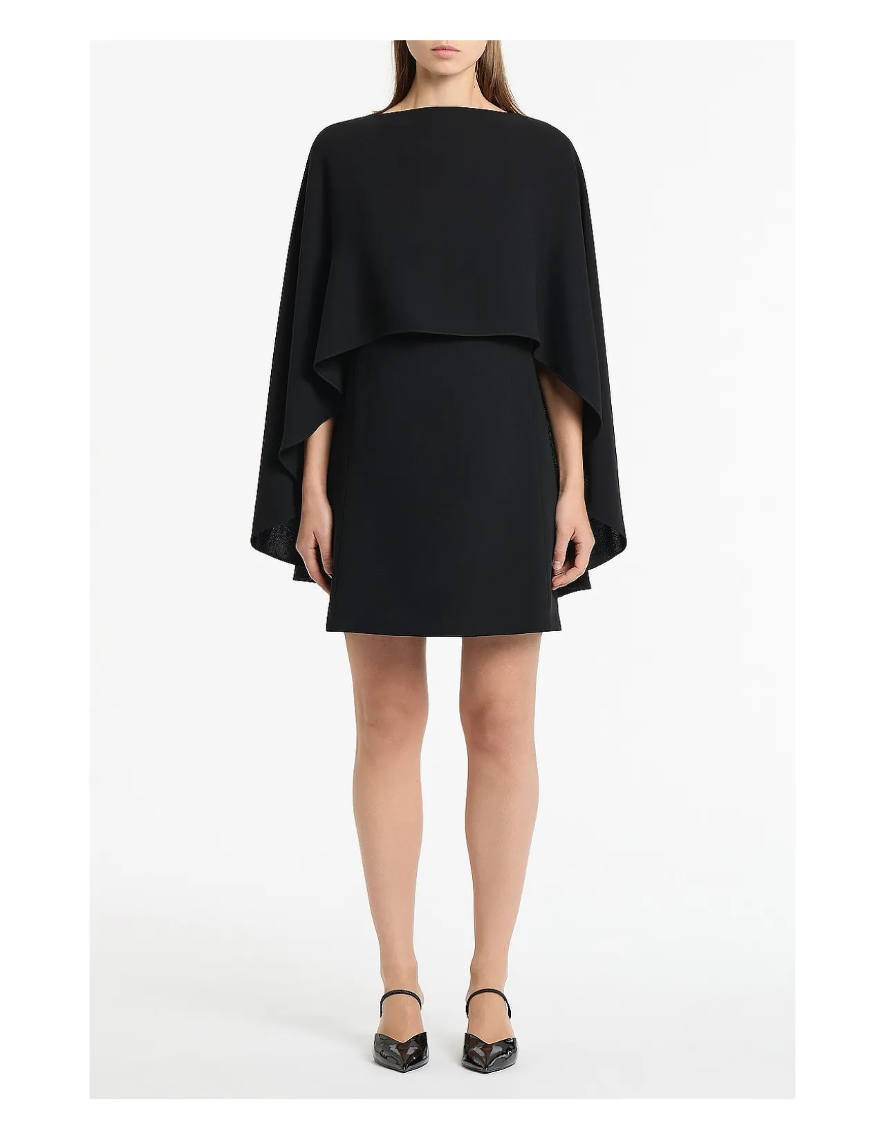 BLACK CREPE CAPE MINI DRESS