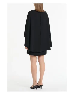 BLACK CREPE CAPE MINI DRESS